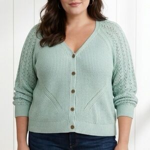 Torrid Aquamarine Knit Cardigan Plus Size 3X Button Front Soft Sweater Layer